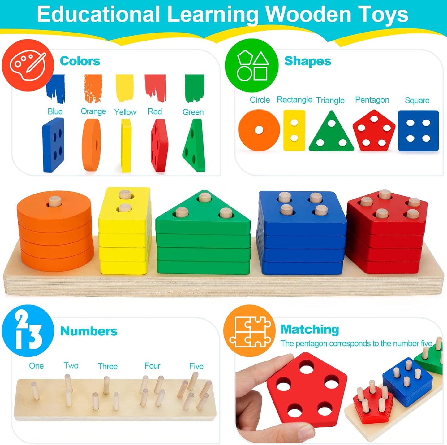 21 PC Montessori Wood Puzzle Geometric Shapes